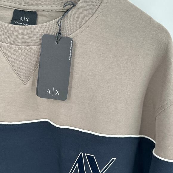 Armani Exchange Beige Crewneck Stretch Contrasting Band Sweatshirt Size XXL - Picture 5 of 11